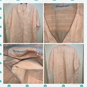 Tommy Bahama Hawaiian Camp Shirt SZ XL Peach Linen